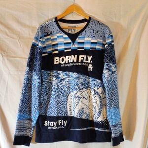 Men's Born Fly Blue Print & Logo Sweatshirt by Born Fly -Size 2X